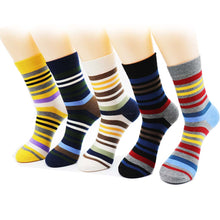 Load image into Gallery viewer, Men&#39;s color stripes socks the latest design popular men&#39;s socks 5 PAIRS STRIPED SOCKS SUIT FASHION DESIGNER COLOURED COTTON 6-11