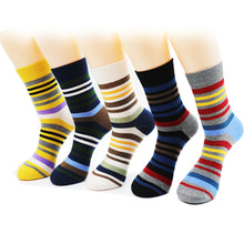 Load image into Gallery viewer, Men&#39;s color stripes socks the latest design popular men&#39;s socks 5 PAIRS STRIPED SOCKS SUIT FASHION DESIGNER COLOURED COTTON 6-11