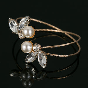 New Korean version trend simple wild temperament bracelet female pearl rhinestone opening bracelet B077