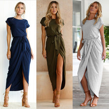 Load image into Gallery viewer, New Sexy Women O-neck Short Sleeve Dresses Tunic Summer Beach Sun Casual Femme Vestidos Lady Clothing Lady Office Long Dress