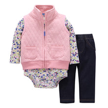 Load image into Gallery viewer, Newborn Baby boy Girls 3 Pieces Set Clothes Hooded Zipper Full Sleeve Open flowers Coat+Full Sleeve Bodysuits+Pants