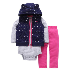 Newborn Baby boy Girls 3 Pieces Set Clothes Hooded Zipper Full Sleeve Open flowers Coat+Full Sleeve Bodysuits+Pants