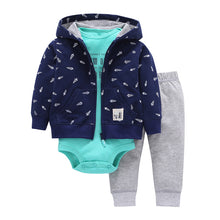 Load image into Gallery viewer, Newborn Baby boy Girls 3 Pieces Set Clothes Hooded Zipper Full Sleeve Open flowers Coat+Full Sleeve Bodysuits+Pants