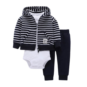 Newborn Baby boy Girls 3 Pieces Set Clothes Hooded Zipper Full Sleeve Open flowers Coat+Full Sleeve Bodysuits+Pants