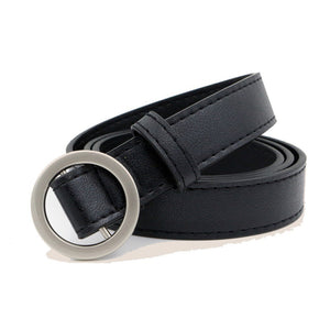 No hole round buckle ladies belt female simple wild Korean retro fashion black pants belt female Korean students