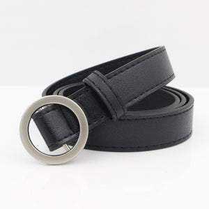 No hole round buckle ladies belt female simple wild Korean retro fashion black pants belt female Korean students