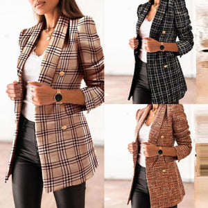Double Breasted Suit Collar Printed Small Coat Women Clothing