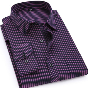 Plus Large Size 8XL 7XL 6XL 5XL 4XL Mens Business Casual Long Sleeved Shirt Classic Striped Male Social Dress Shirts