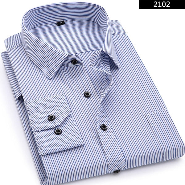 Plus Large Size 8XL 7XL 6XL 5XL 4XL Mens Business Casual Long Sleeved Shirt Classic Striped Male Social Dress Shirts