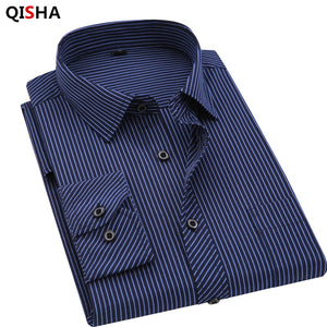 Plus Large Size 8XL 7XL 6XL 5XL 4XL Mens Business Casual Long Sleeved Shirt Classic Striped Male Social Dress Shirts
