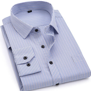 Plus Large Size 8XL 7XL 6XL 5XL 4XL Mens Business Casual Long Sleeved Shirt Classic Striped Male Social Dress Shirts