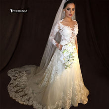 Load image into Gallery viewer, Robe De Mariee Vintage White A-line Wedding Dresses Long Sleeve Wedding Gowns Beading Sheer Nude tulle Bride Dress 2018 gelinlik