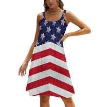 Load image into Gallery viewer, American Flag Patriotic Dress Stars and Stripes Sleeveless Pretty Dresses Women Korean Fashion A Line Sundress Birthday Gift
