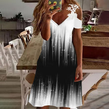Load image into Gallery viewer, Women Summer Printed Street Holiday Mid Dress Lady Office V-Neck Off Shoulder Sexy A Line Dress Slim Fashion Short Sleeve Dress