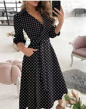Load image into Gallery viewer, GODDESS spring and summer fashion new women&#39;s V-neck wave print long-sleeved loose and comfortable bright shirt dress