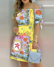 Load image into Gallery viewer, Women Printed Short Sleeve Dress Sexy Off Shoulder Mini A-line Dresses Summer Slash Neck Loose One Piece Dress Plus Size Female