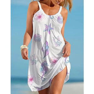 New Fashion Brand Starfish 3D Print Beach Dress Women O-Neck Sundress Sleeveless Dresses Bikini Summer Beachwear Holiday Dress
