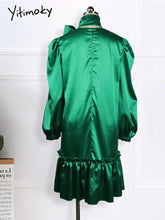 Load image into Gallery viewer, Women Loose Dresses With Bowtiw Scarf O Neck Long Lantern Sleeves Ruffles Pleated African Large Size Lady Female Vestidos Robes
