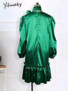 Women Loose Dresses With Bowtiw Scarf O Neck Long Lantern Sleeves Ruffles Pleated African Large Size Lady Female Vestidos Robes