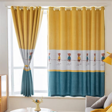 Cartoon Blackout Curtains For Boys&Girls Room Nordic Bear Print Curtains For Living Room Bedroom Bay Window Decor Drapes Custom4