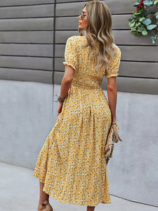Summer New Fashion Short Sleeve Commuting Bohemian Leisure Vacation Sexy Long Skirt Big Swing Skirt A-LINE Mid-Calf Woman Dress