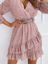 Load image into Gallery viewer, Spring  Summer New Wave Dot Print Pink Sweet Commuting Sexy V-neck Long Sleeve Ruffle Dress Short Skirt Office Lady Woman Dress