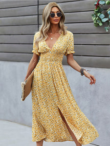 Summer New Fashion Short Sleeve Commuting Bohemian Leisure Vacation Sexy Long Skirt Big Swing Skirt A-LINE Mid-Calf Woman Dress