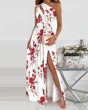 Load image into Gallery viewer, Summer Elegant One Shoulder Floral Print High Slit Cutout Maxi Party Dress Asymmetric Women Long Wedding Evening Sexy Robes Midi