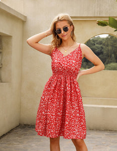 2022 Sunshine Dress Holiday Ruffle Boho Women Dress Summer Lace-up Slip Spaghetti Dress Casual Fashion Print Sundress Mini Dress