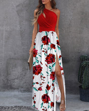 Load image into Gallery viewer, Summer Elegant One Shoulder Floral Print High Slit Cutout Maxi Party Dress Asymmetric Women Long Wedding Evening Sexy Robes Midi