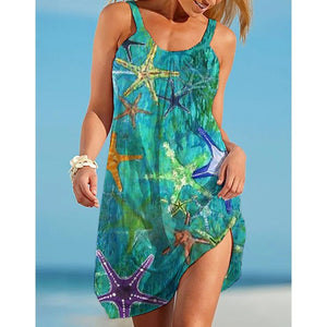 Sea Octopus Print Beach Dress Midi Women Fashion Sexy Dress Bohemian Strap Sleeveles Party Dresses Hem Evening Beach Sundress 1