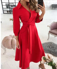 Load image into Gallery viewer, GODDESS spring and summer fashion new women&#39;s V-neck wave print long-sleeved loose and comfortable bright shirt dress