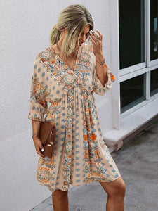 Vintage Women V-neck 5-Sleeve Bohemian Dress 2022 Spring And Summer Casual Printing Party Miniskirt Women fashion Beach Dress