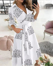 Load image into Gallery viewer, GODDESS spring and summer fashion new women&#39;s V-neck wave print long-sleeved loose and comfortable bright shirt dress