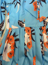 Load image into Gallery viewer, Women Printed Pleated Dress Long Sleeves with Bowtie Floral Knee Length Elegant Office Ladies Classy Fashion African Female New