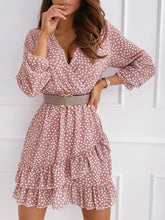 Load image into Gallery viewer, Spring  Summer New Wave Dot Print Pink Sweet Commuting Sexy V-neck Long Sleeve Ruffle Dress Short Skirt Office Lady Woman Dress