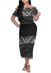 Custom Hawaiian Style Printed Long-Sleeved Polyester Dress Beach Party 2021 Plus Size Ladies Simple Dress Off-Shoulder 1