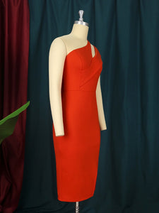One Shoulder Dresses Plus Size Orange Red Sexy Bodycon Hollow Out Evening Cocktail Party Gowns 4XL Summer Outfits 2022 Wholesale