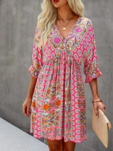 Vintage Women V-neck 5-Sleeve Bohemian Dress 2022 Spring And Summer Casual Printing Party Miniskirt Women fashion Beach Dress