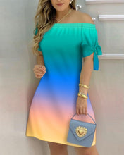 Load image into Gallery viewer, Women Printed Short Sleeve Dress Sexy Off Shoulder Mini A-line Dresses Summer Slash Neck Loose One Piece Dress Plus Size Female