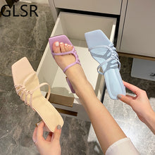 Load image into Gallery viewer, Women Slippers Sexy High Heels Outdoor Slides Women Summer Shoes Sandals Heels Female Square Toe Slipper Designer Brand Slippers