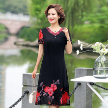 Load image into Gallery viewer, Fashion Printed Chiffon Dresses for Women 2022 Summer Floral Print Short Sleeve Everyday Dresses Casual Loose Middle-aged Woman