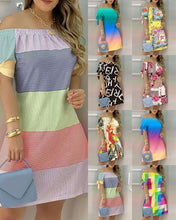 Load image into Gallery viewer, Women Printed Short Sleeve Dress Sexy Off Shoulder Mini A-line Dresses Summer Slash Neck Loose One Piece Dress Plus Size Female