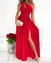 Load image into Gallery viewer, Summer Elegant One Shoulder Floral Print High Slit Cutout Maxi Party Dress Asymmetric Women Long Wedding Evening Sexy Robes Midi