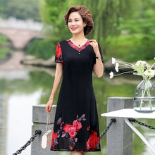 Load image into Gallery viewer, Fashion Printed Chiffon Dresses for Women 2022 Summer Floral Print Short Sleeve Everyday Dresses Casual Loose Middle-aged Woman