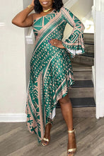 Load image into Gallery viewer, African Dress Women One Shoulder Irregular Hem Totem Print Robe 2022 Summer New Fashion Sexy Elegant Party Dashiki Plus Size