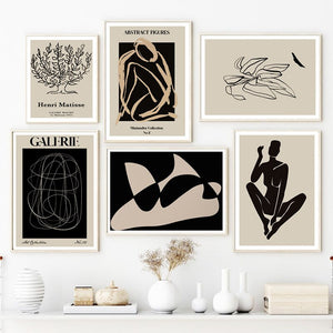 Beige Black Lines Woman Body Leaf Fashion Posters Modern Abstract Canvas Print Paintings Nordic Wall Art Picture for Living Room