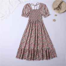 Load image into Gallery viewer, Summer Pleated Women Chiffon Dresses Casual Beach Holiday Short Sleeve Square Collar Woman Midi Dress Bohemian Mujer Vestidos