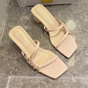 Women Slippers Sexy High Heels Outdoor Slides Women Summer Shoes Sandals Heels Female Square Toe Slipper Designer Brand Slippers