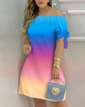 Load image into Gallery viewer, Women Printed Short Sleeve Dress Sexy Off Shoulder Mini A-line Dresses Summer Slash Neck Loose One Piece Dress Plus Size Female